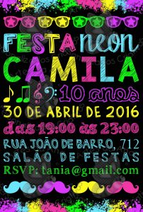 convite festa neon infantil