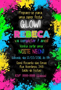 convite festa neon infantil