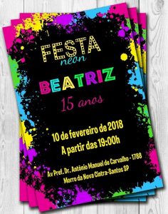 convite festa neon infantil