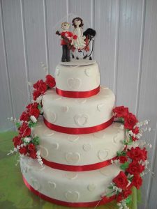 bolo de casamento simples Vermelho e branco