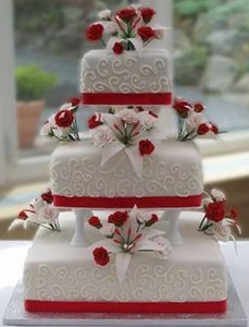 bolo de casamento simples Vermelho e branco