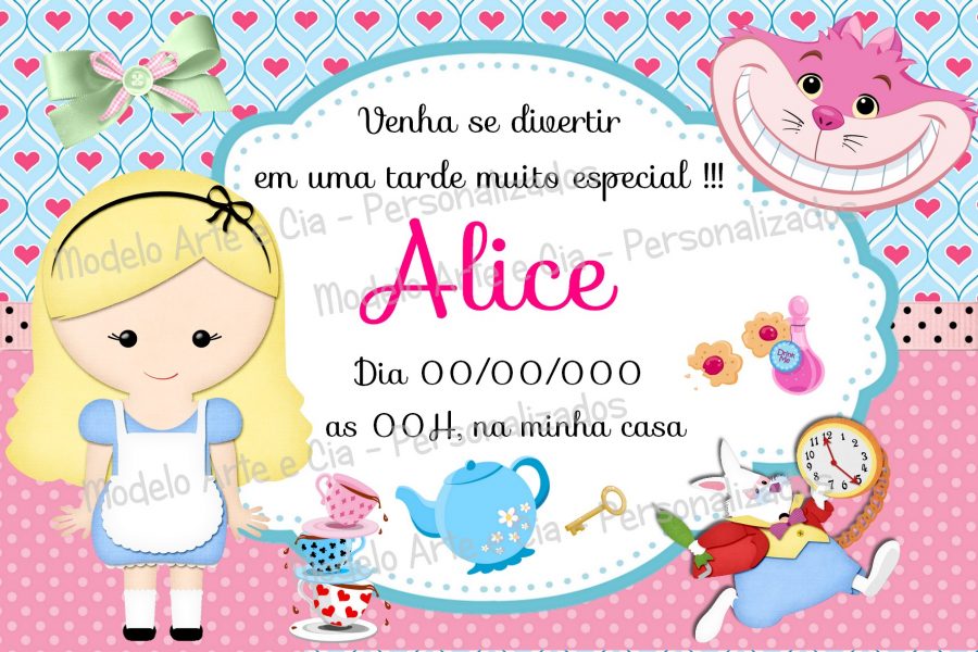 convite alice no país das maravilhas Simples