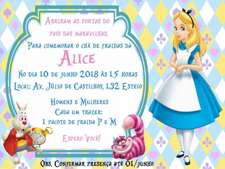 convite alice no país das maravilhas Simples