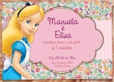 convite alice no país das maravilhas Simples