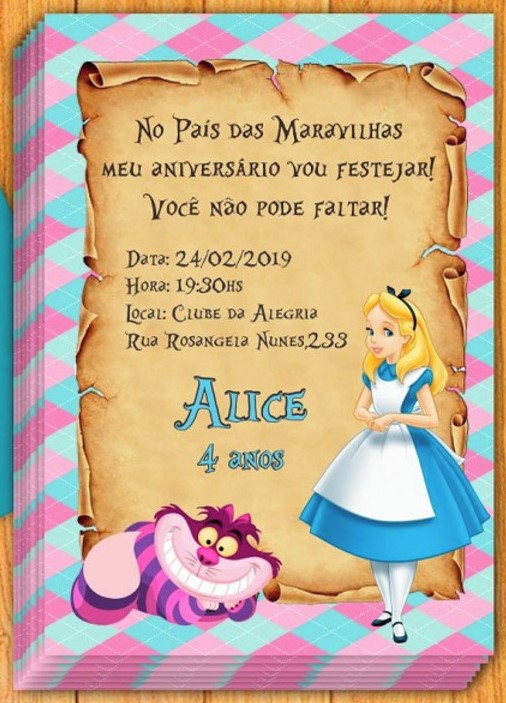 convite alice no país das maravilhas Simples