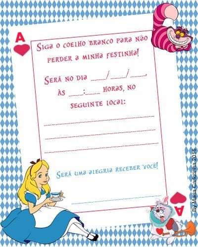 convite alice no país das maravilhas Imprimir