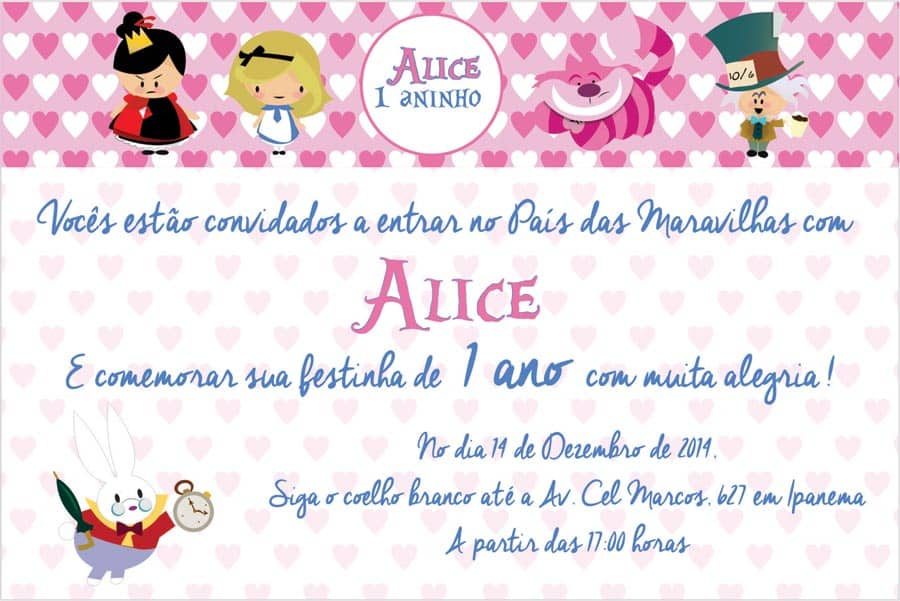 convite alice no país das maravilhas Simples