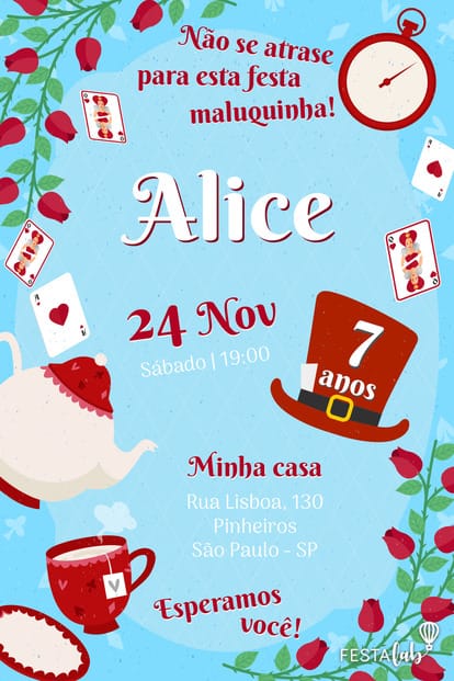 convite alice no país das maravilhas Simples