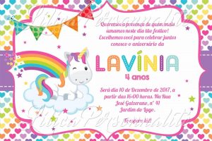 convite aniversário infantil Unicórnio