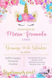 convite aniversário infantil Unicórnio