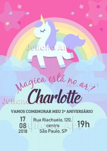 convite aniversário infantil Unicórnio