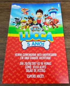 convite aniversário infantil Patrulha canina