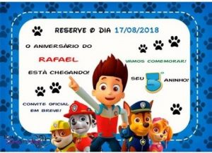 convite aniversário infantil Patrulha canina