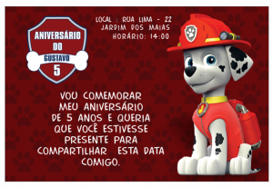 convite aniversário infantil Patrulha canina