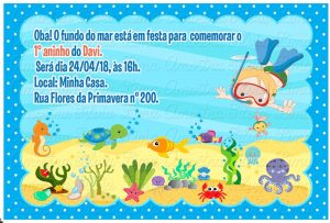 convite fundo do mar Simples