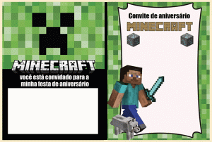 convite minecraft Para imprimir