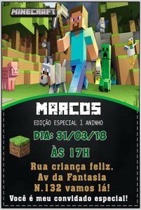 convite minecraft Masculino