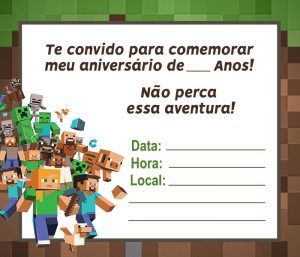 convite minecraft Para imprimir