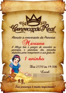 convite pergaminho Branca de neve