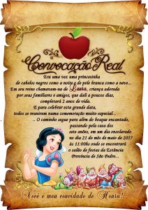 convite pergaminho Branca de neve