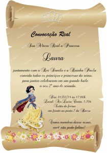 convite pergaminho Branca de neve