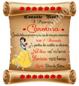 convite pergaminho Branca de neve