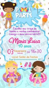 convite pool party Feminino