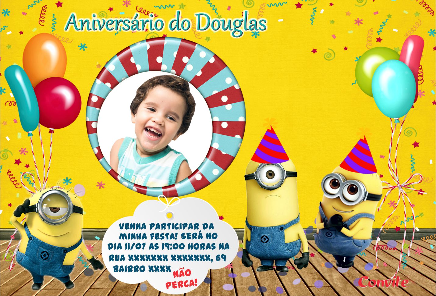 convite minions Com Foto