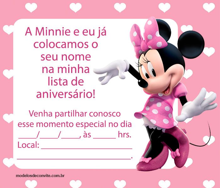 convite minnie rosa Para Imprimir