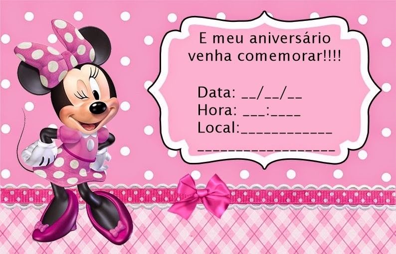 convite minnie rosa Para Imprimir