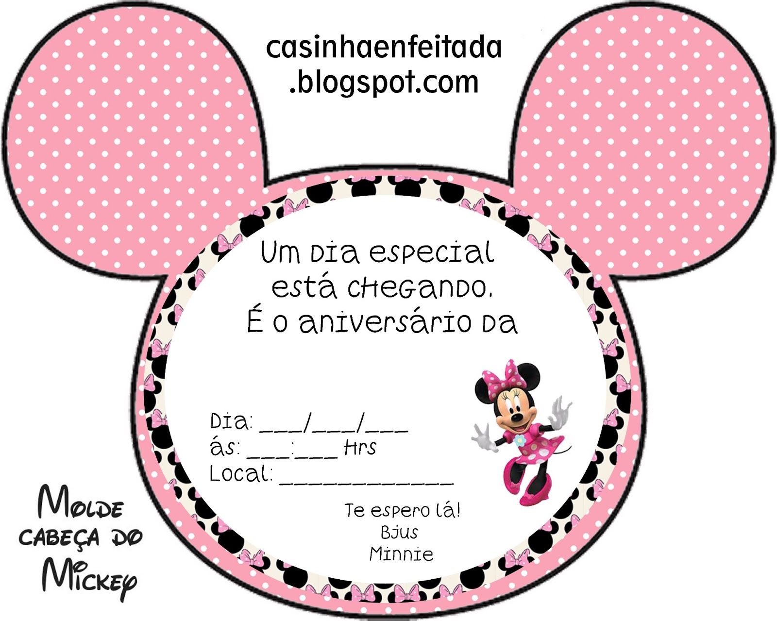 convite minnie rosa Para Imprimir