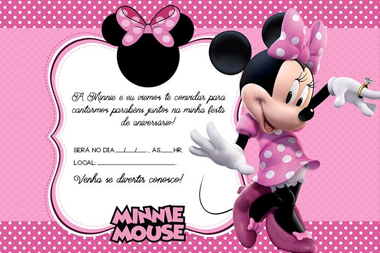 convite minnie rosa Para Imprimir