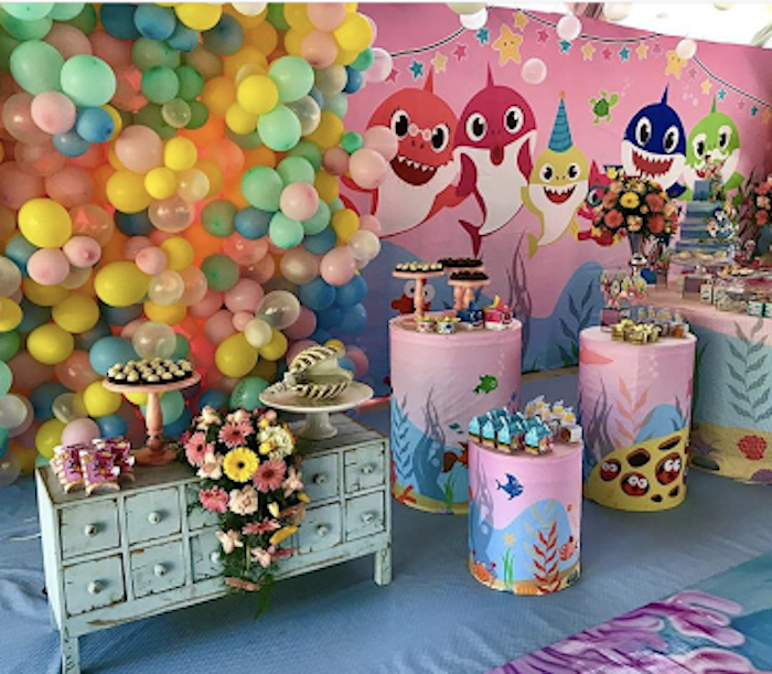 festa baby shark Rosa