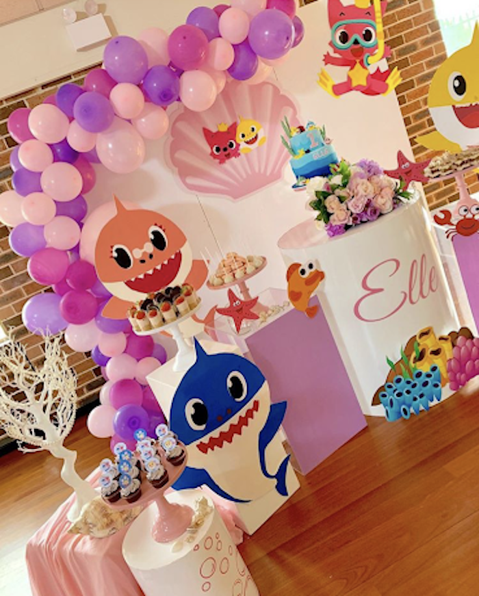 festa baby shark Rosa