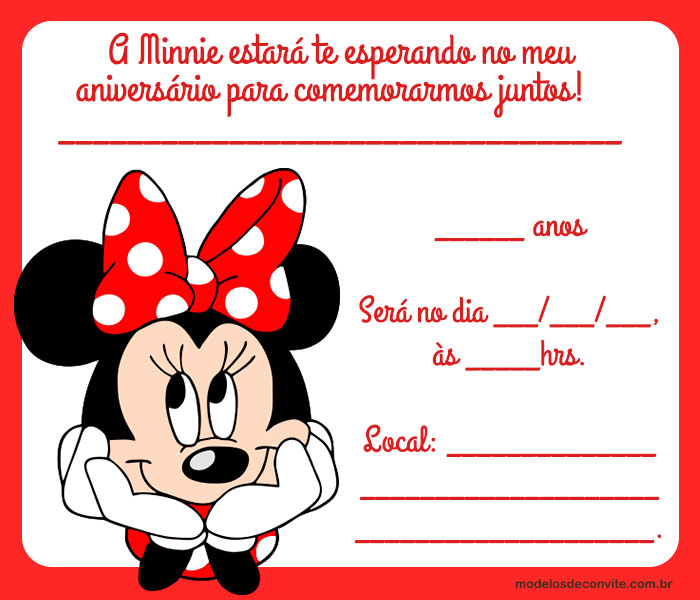 convite da minnie Para Imprimir