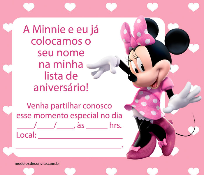 convite da minnie Para Imprimir