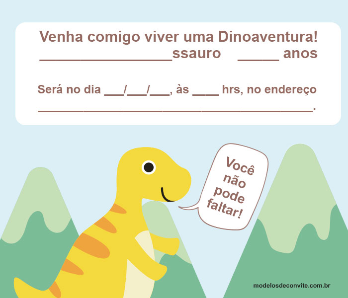 convite dinossauro Para Imprimir