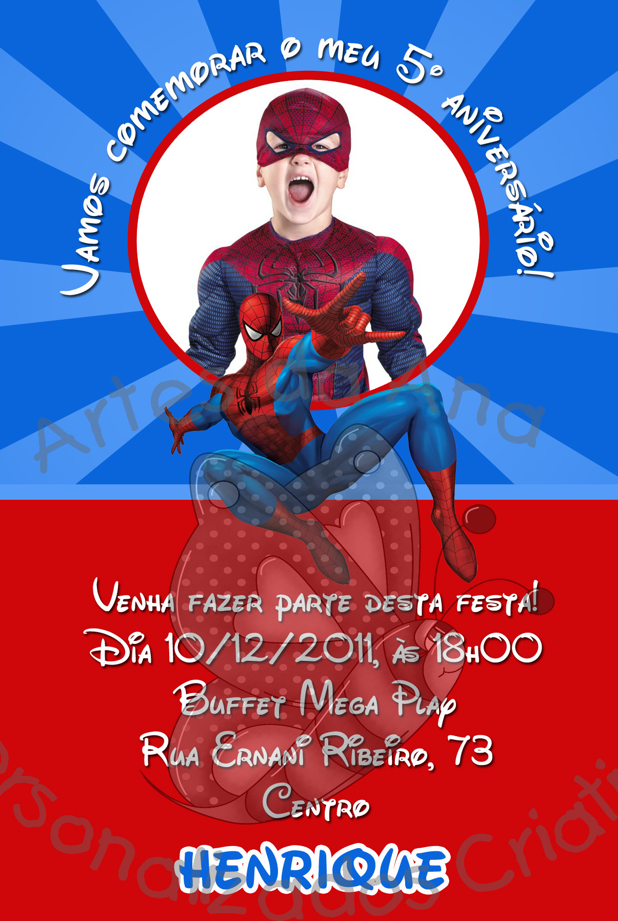 Convite Homem-Aranha Com Foto