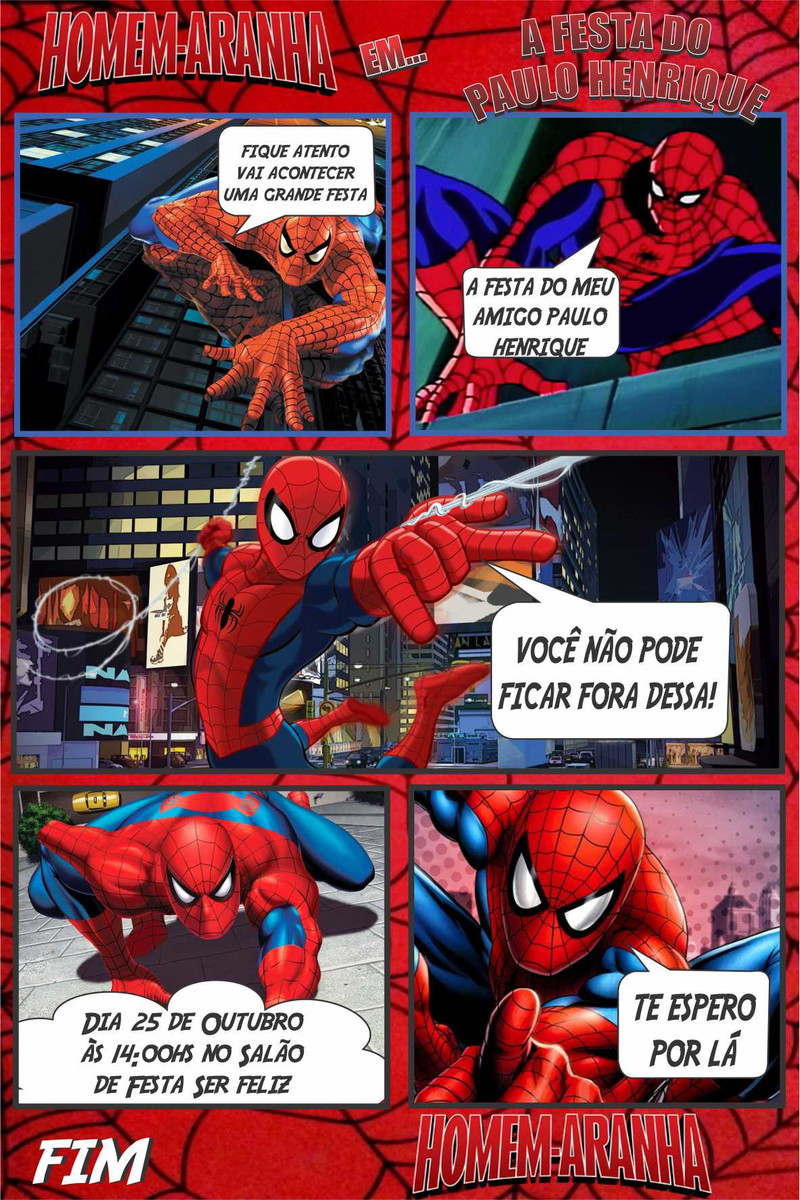 Convite Homem-Aranha Em Quadrinhos