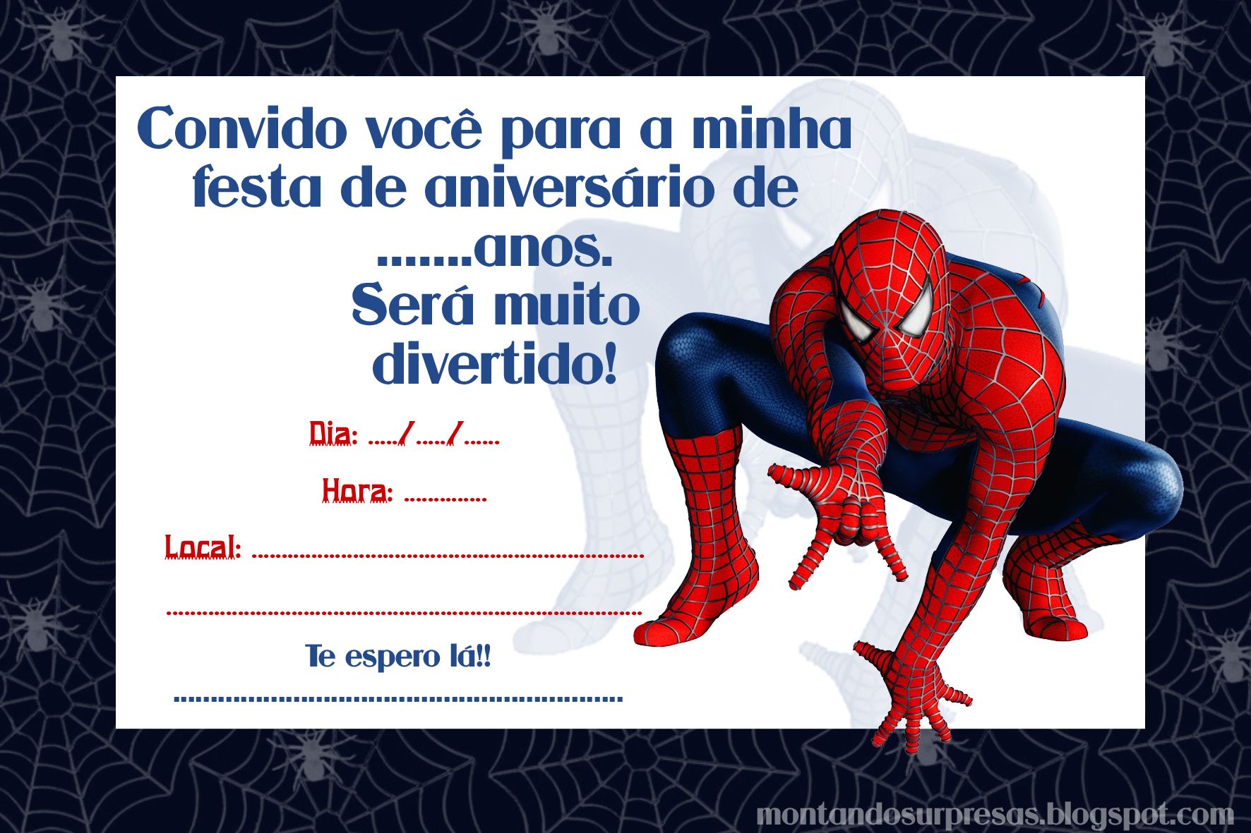 Convite Homem-Aranha Para Imprimir