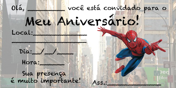 Convite Homem-Aranha Para Imprimir