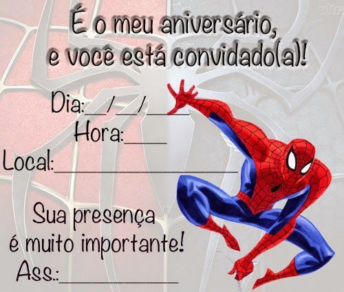 Convite Homem-Aranha Para Imprimir