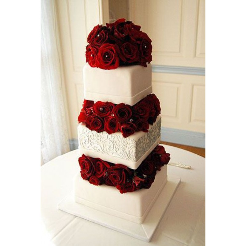 bolo de casamento quadrado Com Rosas Vermelhas