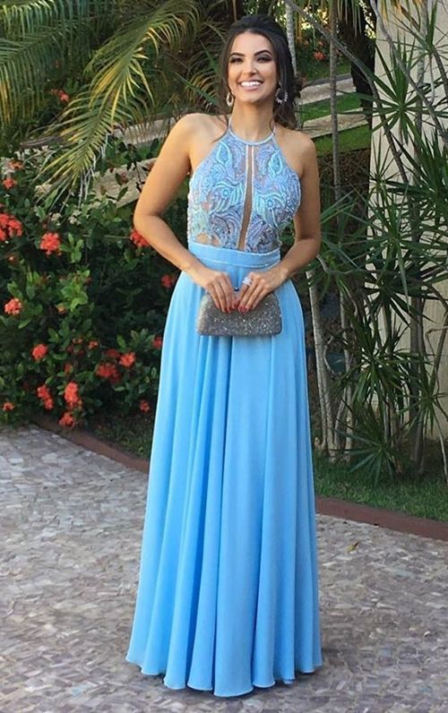 vestido de formatura Azul