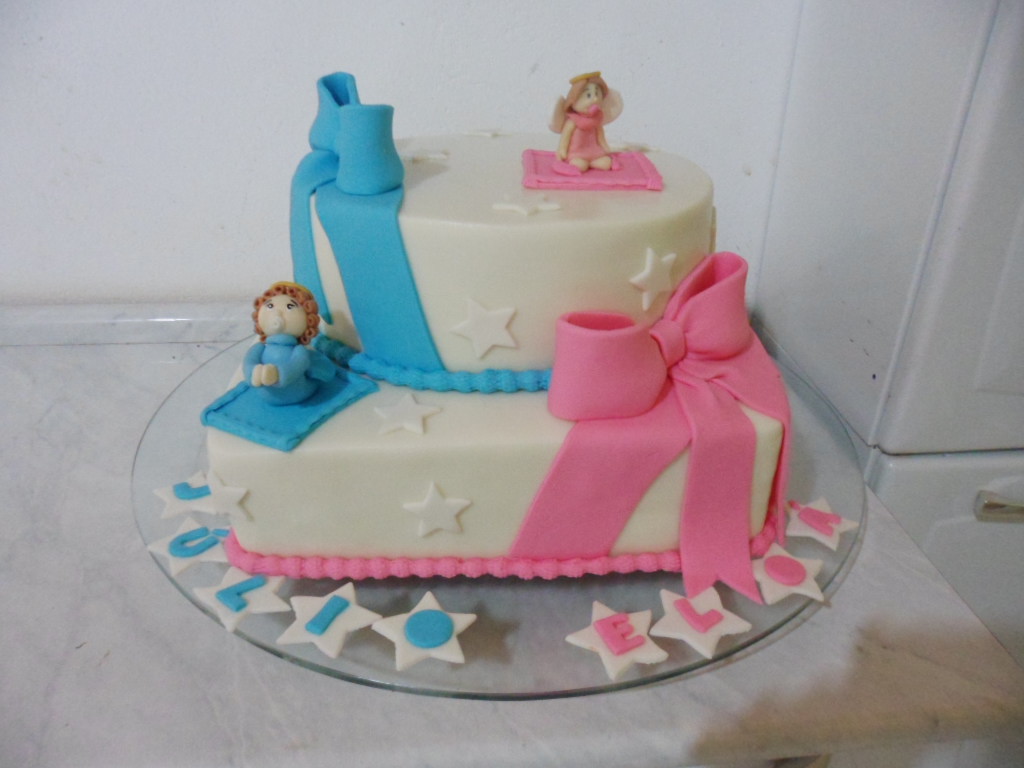 bolo azul e rosa Batizado