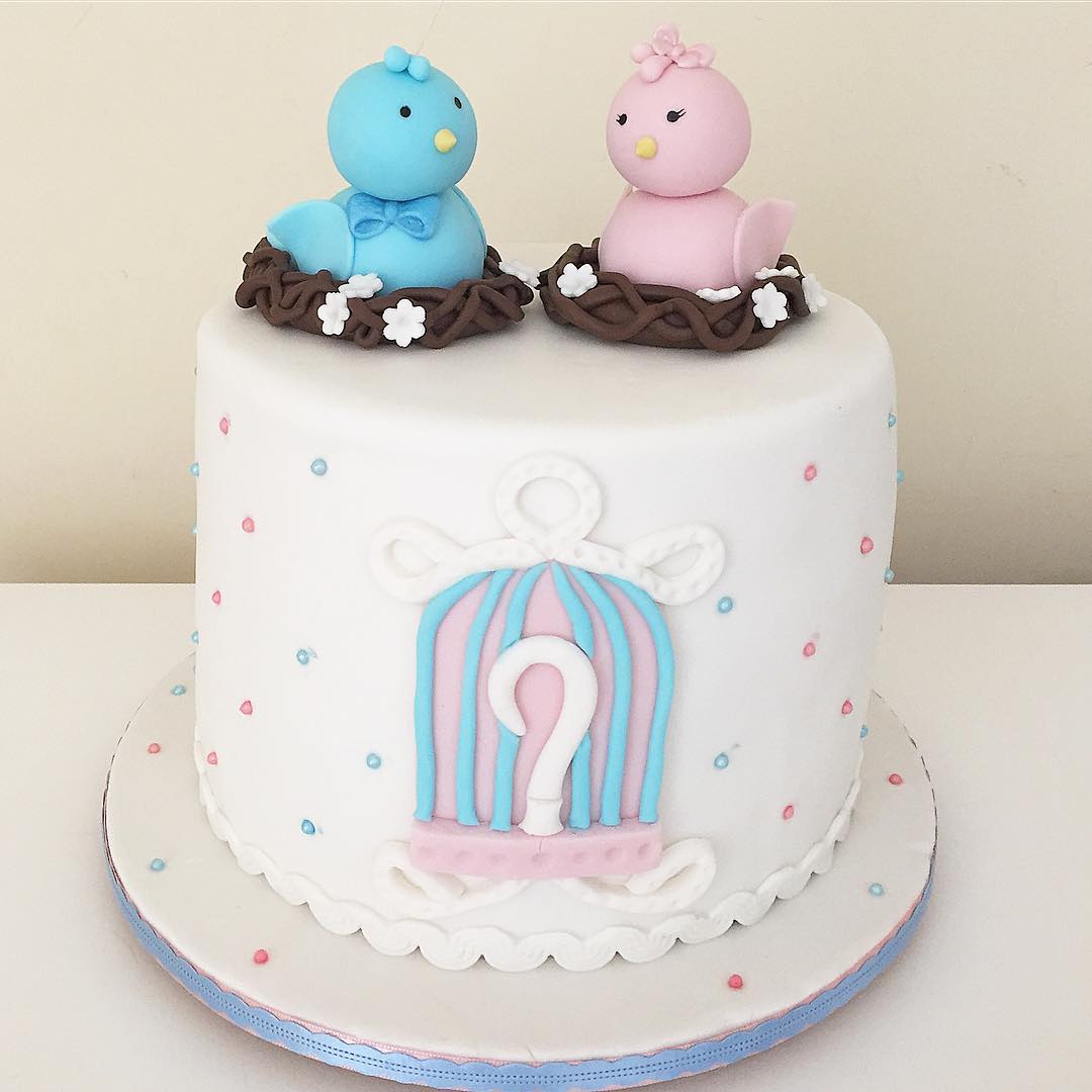 bolo azul e rosa Passarinho