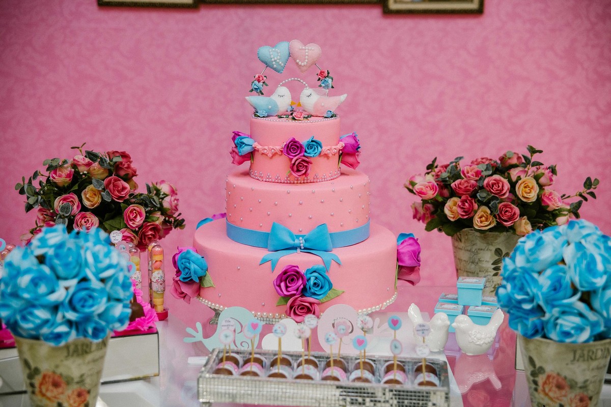 bolo azul e rosa Passarinho
