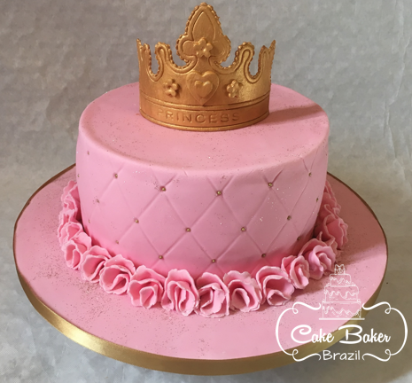 Bolo Fake Falso Tema Princesa Realeza Rosa E Dourado Coroa no Shoptime