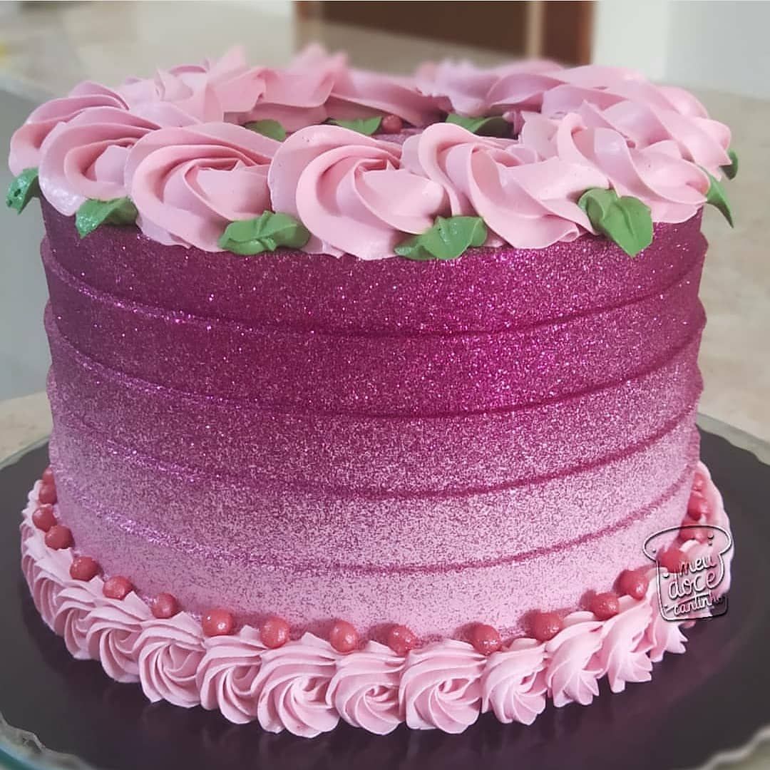 Bolo feminino rosa claro com glitter magenta 💕 #glowcake #glowcakeros