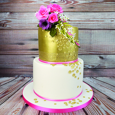 Bolo Glow Cake Rosa e Dourado